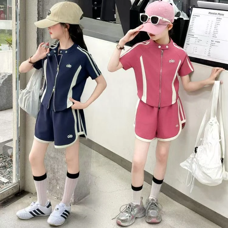 女童夏季套装2025新款洋气短袖短裤中大童时尚两件套