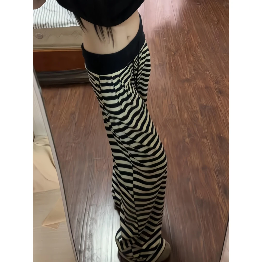 秋冬T恤修身短款内搭短袖上衣条纹休闲运动裤直筒阔腿裤拖地裤子