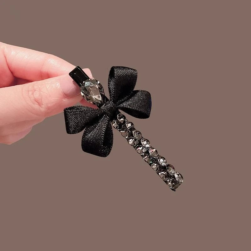 复古气质黑色调发饰小众感日韩风醋酸材质水貂毛镀层发卡