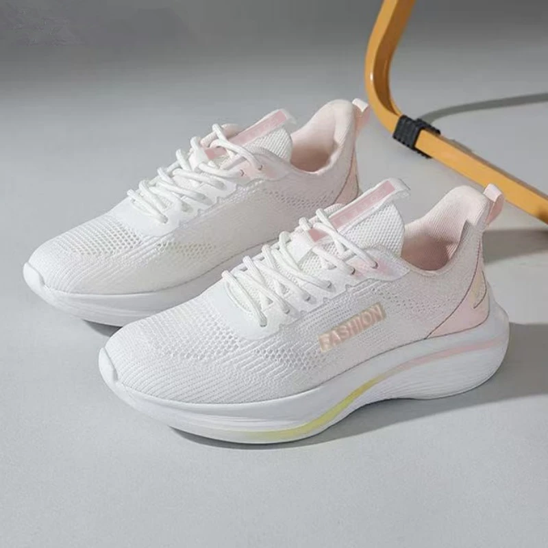 航瑞跑步女鞋轻便运动减震软底厚底学生训练小白鞋网面鞋夏季透气