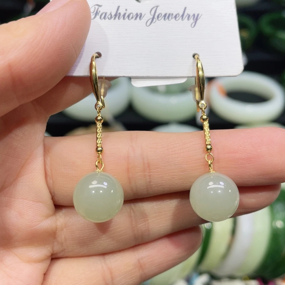 银S925镶嵌和田玉耳饰