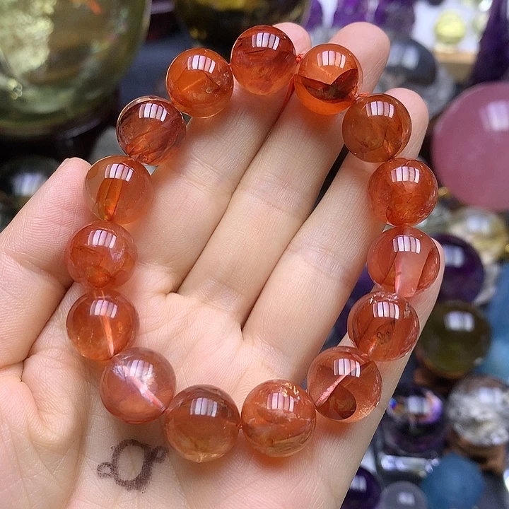 珠宝半成品水晶未镶嵌毕业级红胶花手串14mm➕