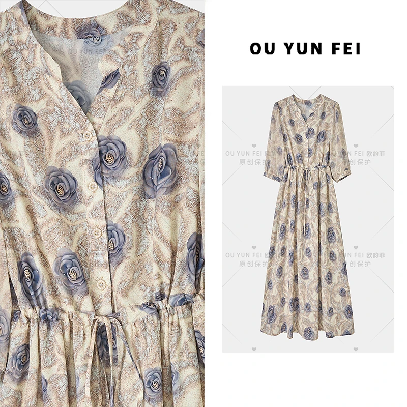 【香水百合】高级感连衣裙女新款夏季显瘦穿搭时尚洋气印花HY1981