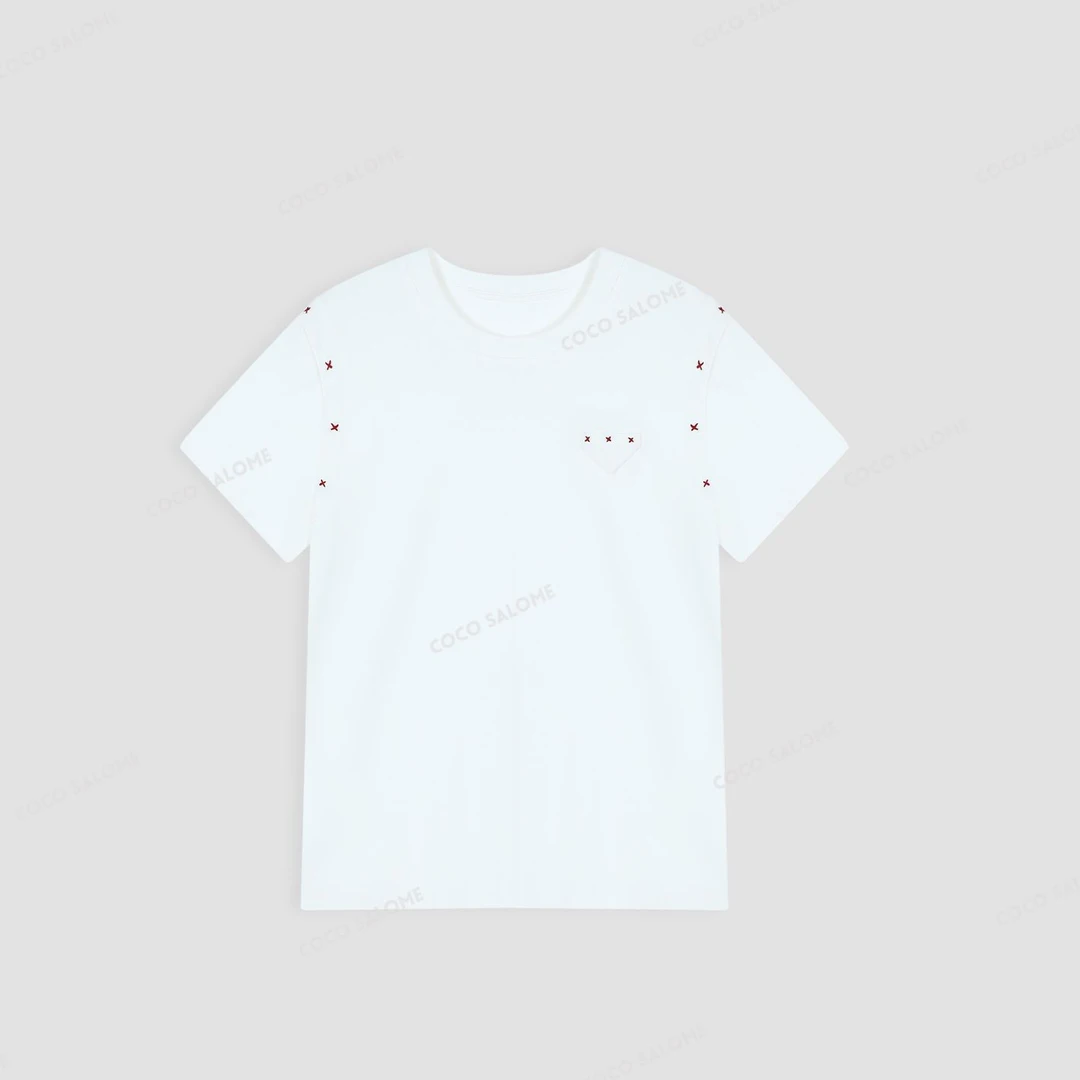 安安推荐【编织三角】天丝休闲百搭简约圆领短袖BL-TXS51125532W