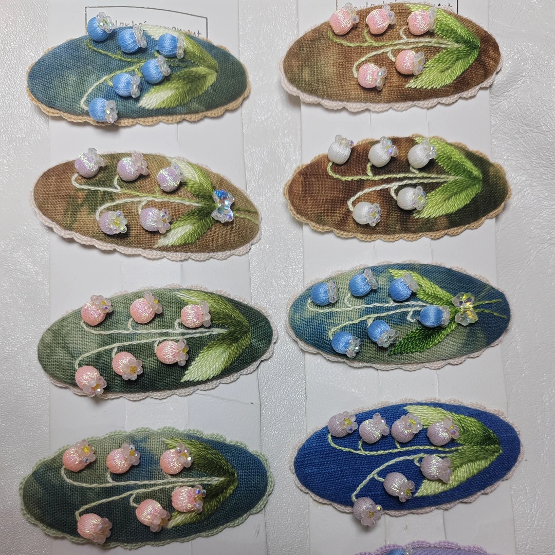 无品牌手工刺绣毛线发夹直播间选款