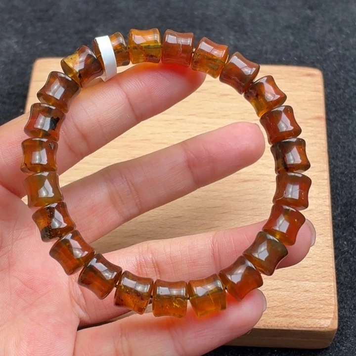 琥珀未镶嵌珠宝奇石8.5mm竹节珠