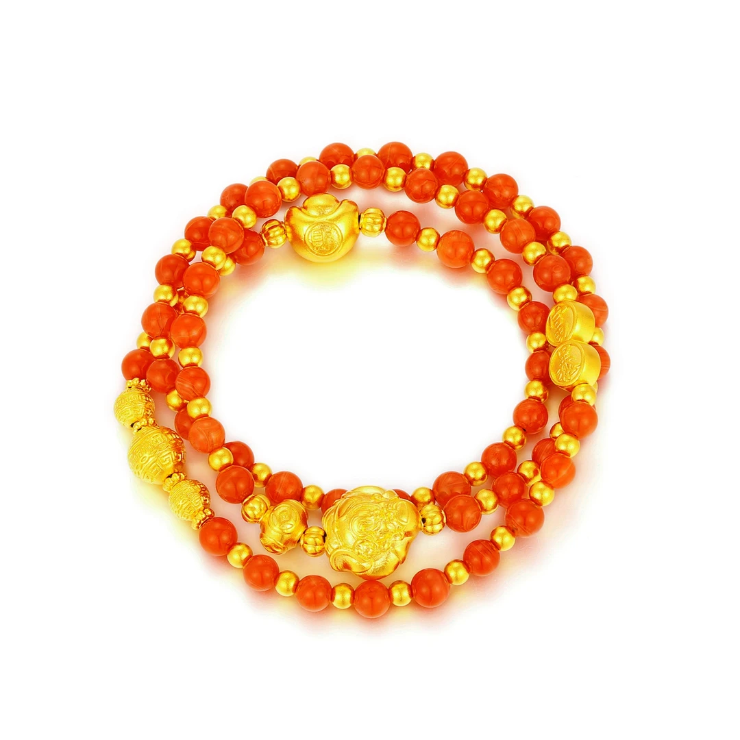 AILAND JEWELRY/爱恋珠宝国潮 足金古法鸿运吉祥南红珠多圈珠串