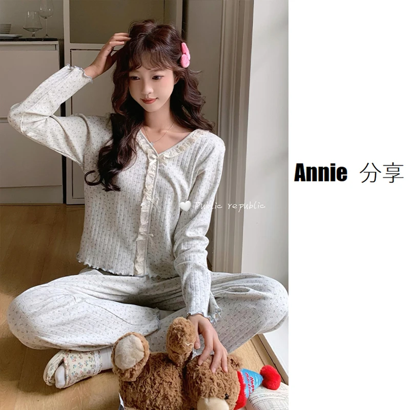 超舒适/韩国PB品牌/爆款时尚睡衣女/早春纯棉气质甜美家居套装