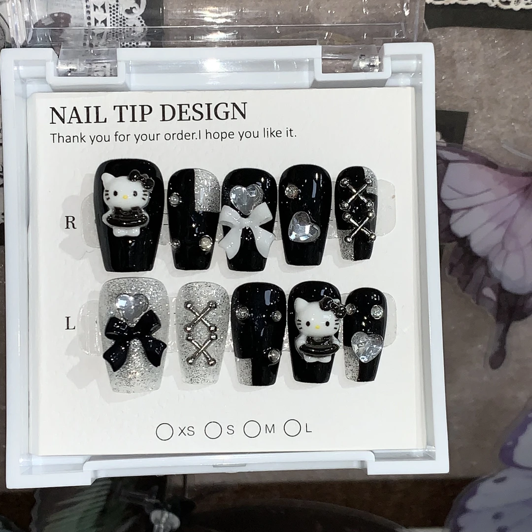 黑白kitty纯手工穿戴甲