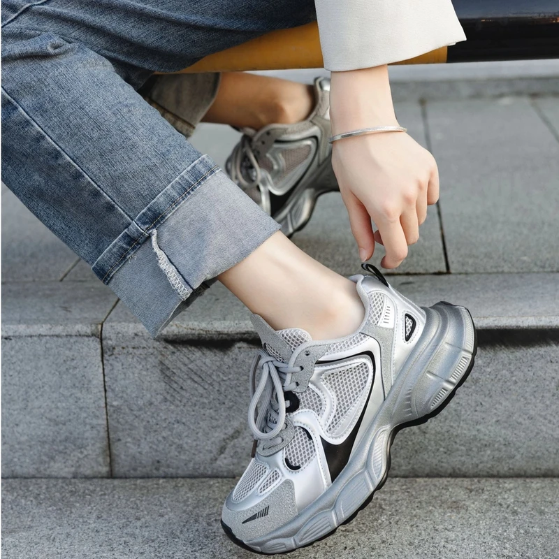 【交个朋友】FCS潮流复古银色厚底轻便女老爹鞋A9809