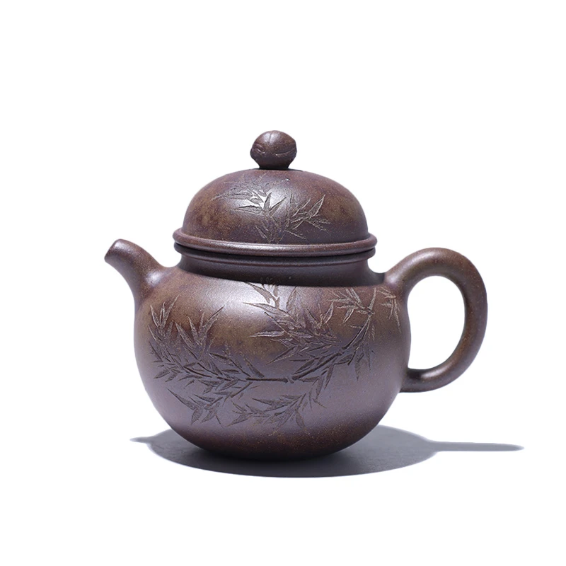 大吉羊柴烧 宜兴紫砂壶手工茶壶 本山绿泥云随竹动130ml庄杰