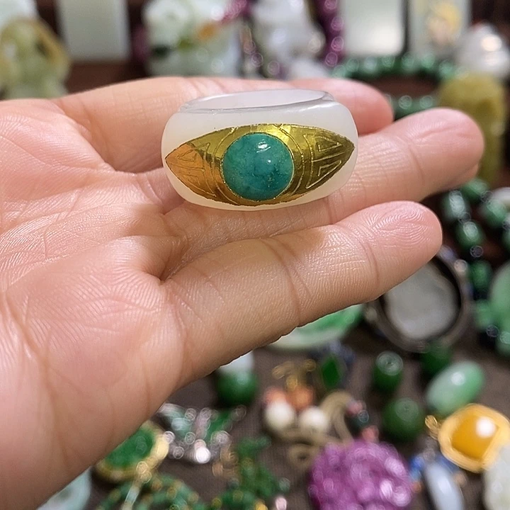 和田玉（糖玉）银S925镀金镶嵌戒指好看8888888888888888