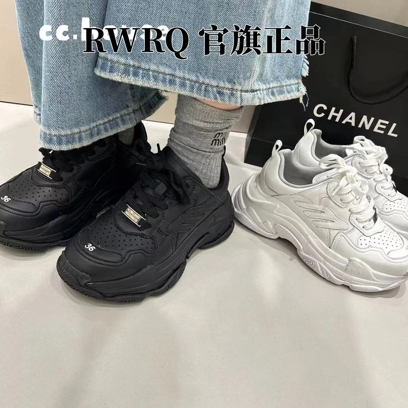 2025年秋季新款厚底增高时尚真皮老爹鞋女擦色做旧休闲运动跑步鞋