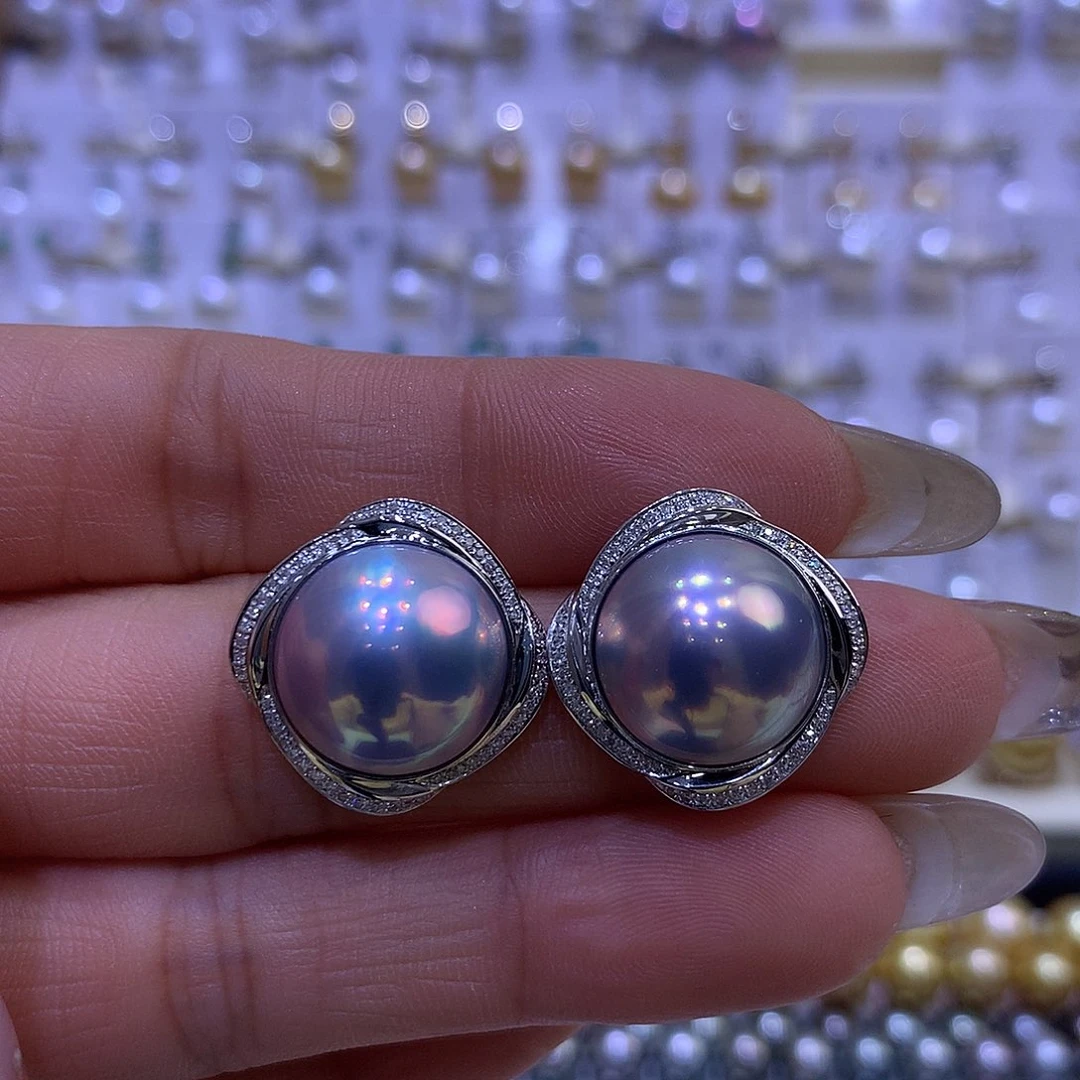 拼合珍珠（马贝珠）耳饰18K金镶嵌14/15mm