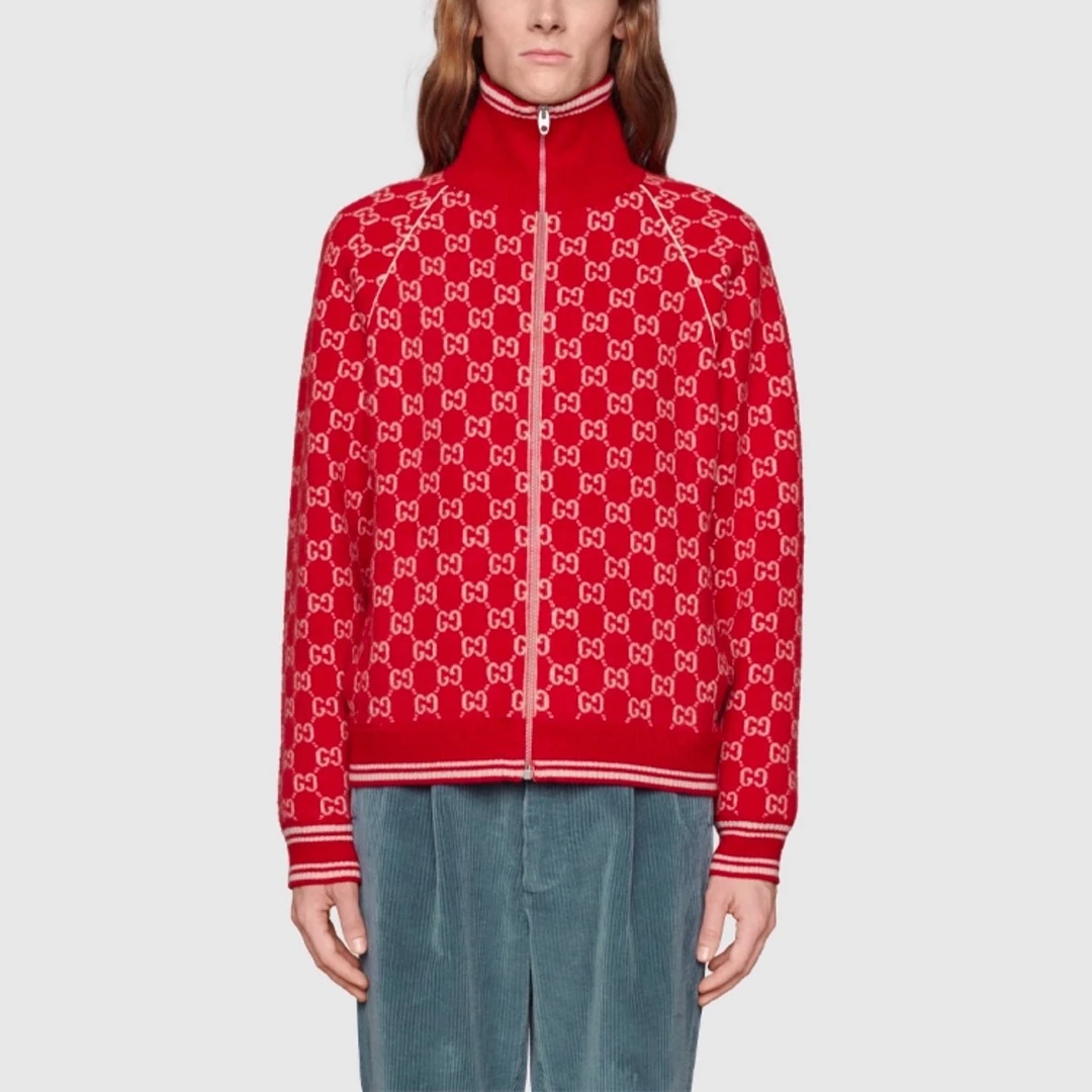 99新 GUCCI/古驰 7811/红色Logo字母印花拉链长袖夹克外套/M码