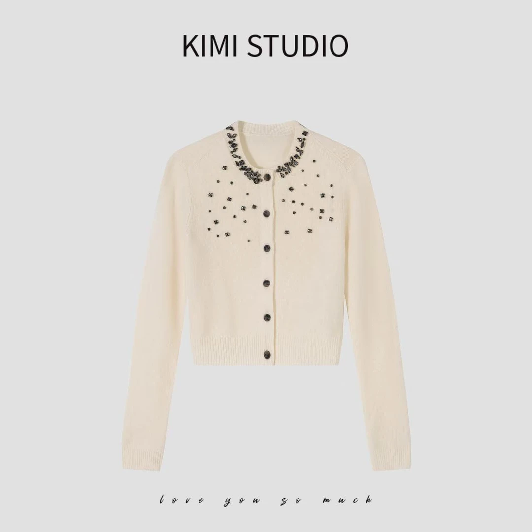 AW241529   重工不规则水钻钉珠山羊绒针织开衫