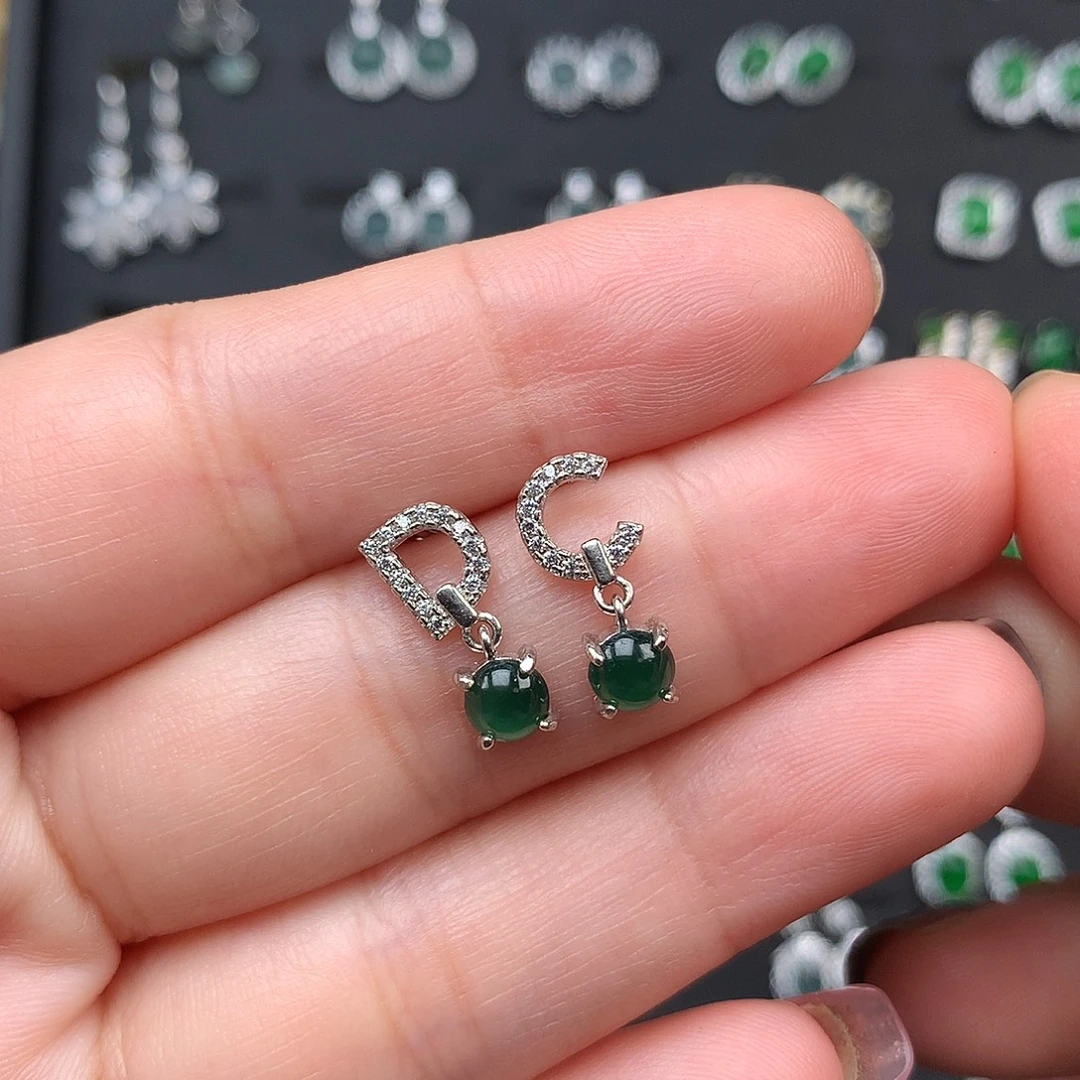 翡翠银S925镶嵌耳饰