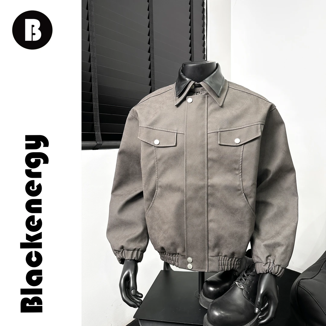 解构风翻领外套男春秋季美式小众休闲印花复古百搭宽松重磅夹克