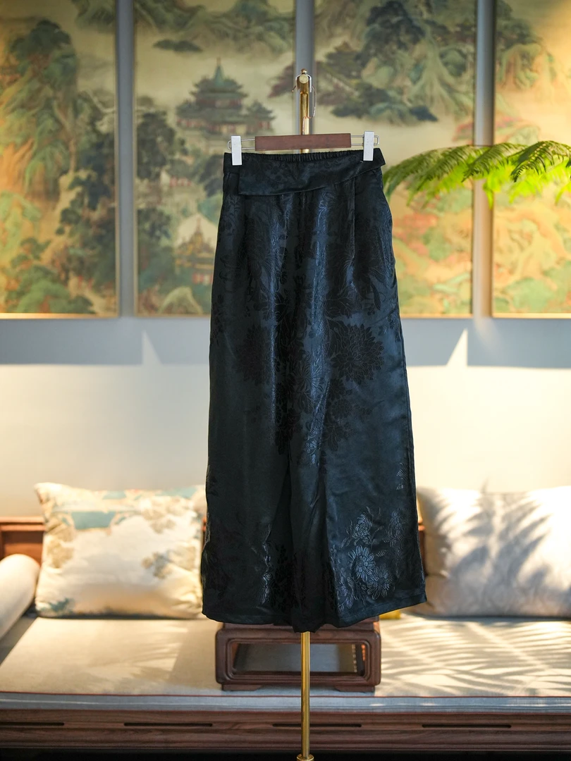 蓝大【梵花】新中式桑蚕丝休闲裤7130