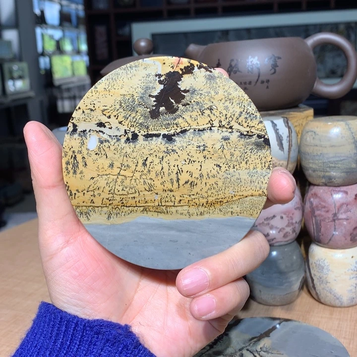 广西国画石摆件，茶杯垫