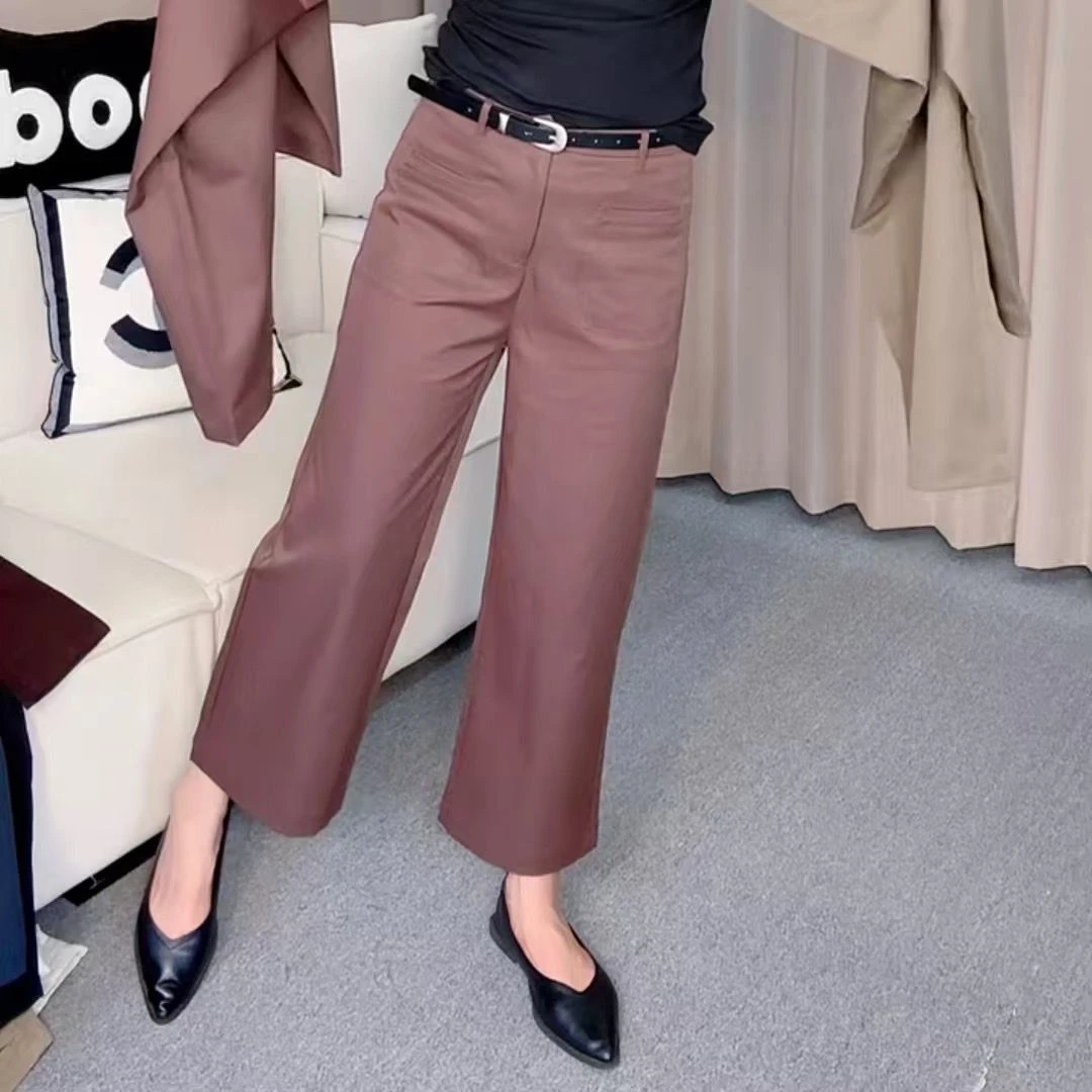 早秋新款精梳棉九分裤女宽松直筒阔腿裤高腰显瘦时尚洋气法棍裤