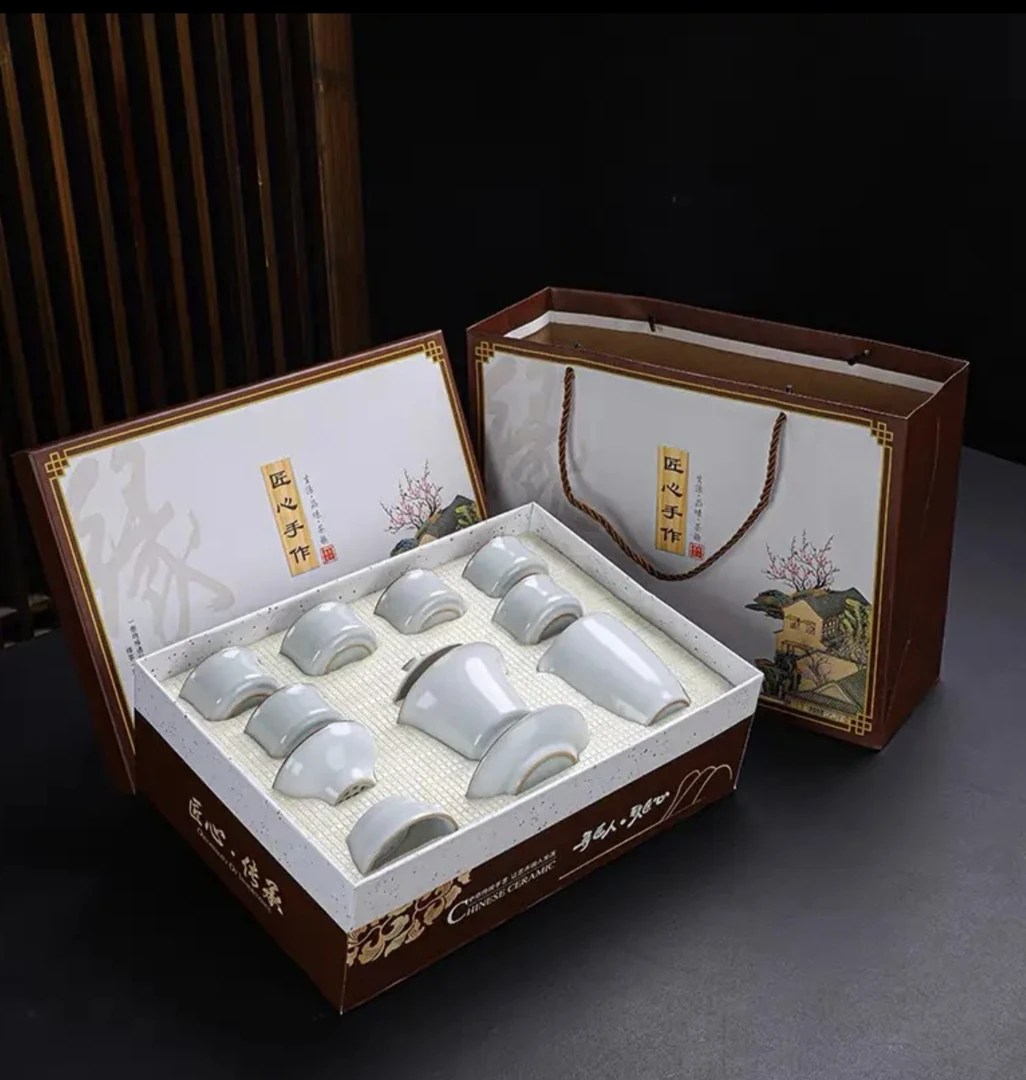 A-59(礼盒装)月白汝窑开片陶瓷茶具手工中式简约家用盖碗