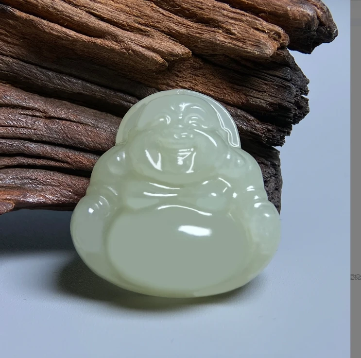 大肚弥勒佛纯天然和田玉双面雕刻30mm女款吊坠（多样性发货发其一）