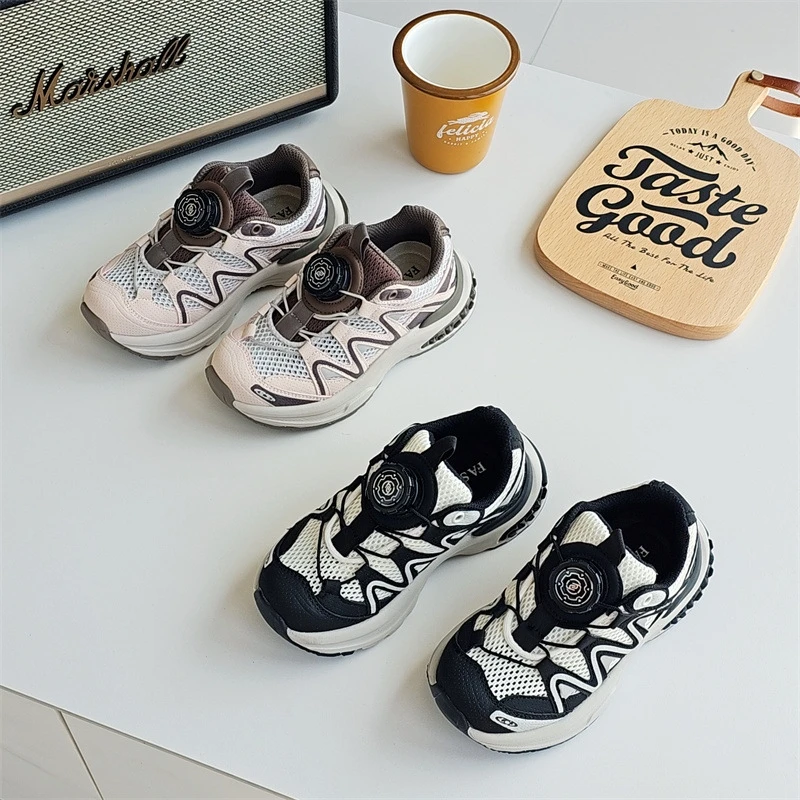 6052童鞋2025春夏款潮牌男女童旋转扣网面儿童老爹鞋运动训练鞋