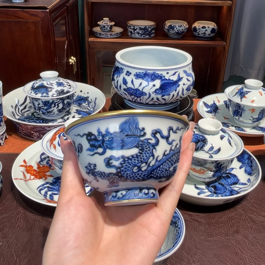 青花雯华堂手绘杯杯