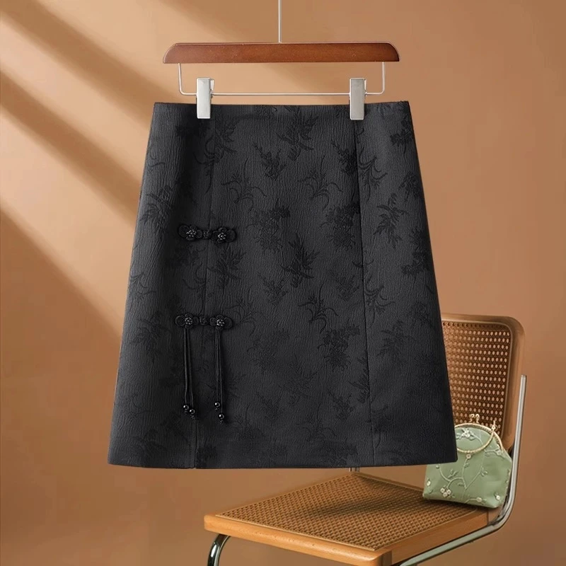新中式复古半身裙女夏季国风短裙子大码包臀裙盘扣设计高级感半裙