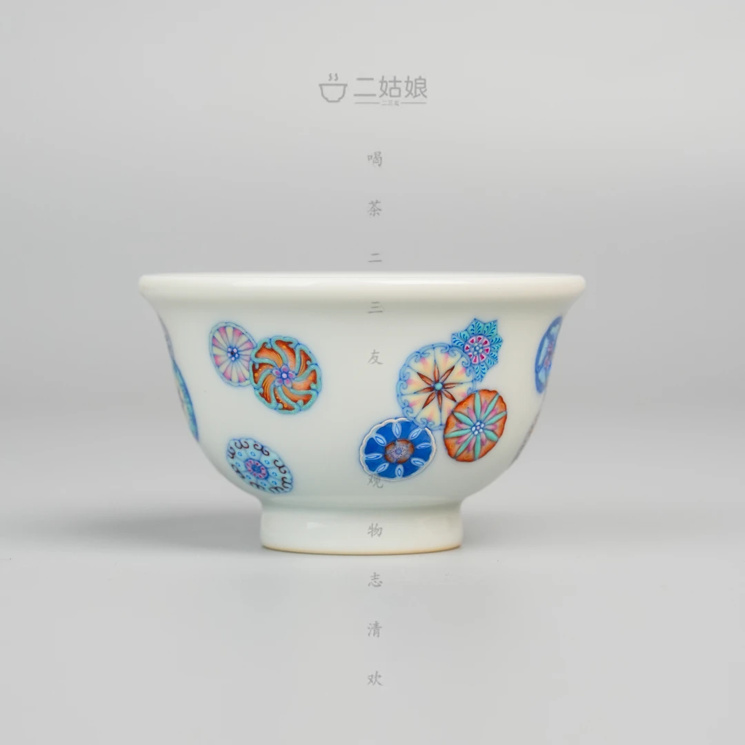 艺林堂柴窑红炉系列斗彩皮球花小压手杯-景德镇全手工茶具64ml