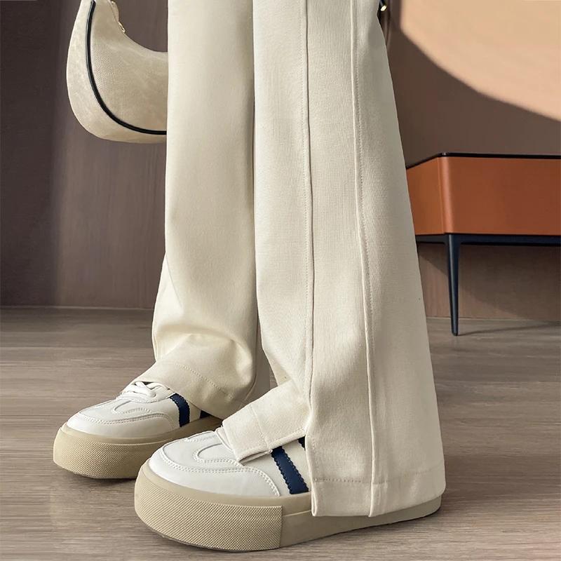 SM潮流新款微喇运动裤女春秋高腰垂感大码胖mm休闲窄版开叉阔腿裤