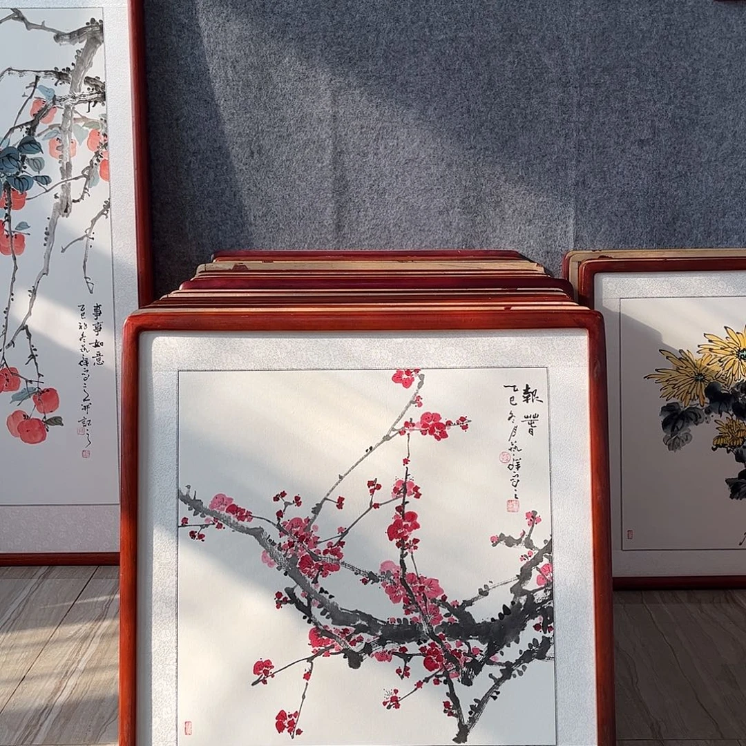 国画书画作品带框63×63