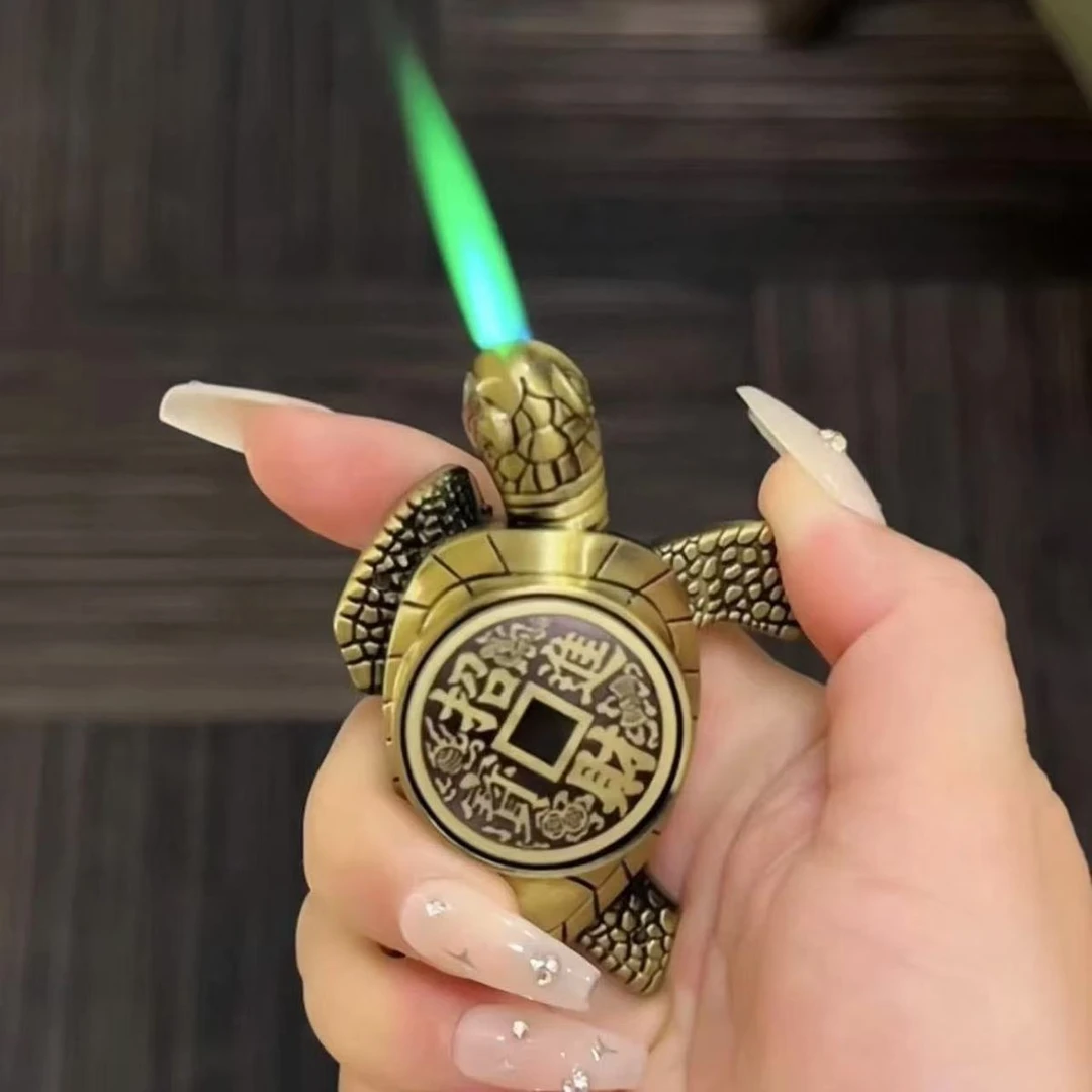 可旋转小乌龟充气打火机防风绿火明火个性解压金属礼物男友潮