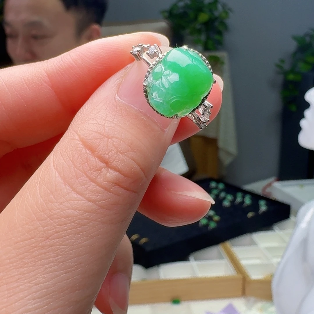 翡翠银S925镶嵌戒指天然