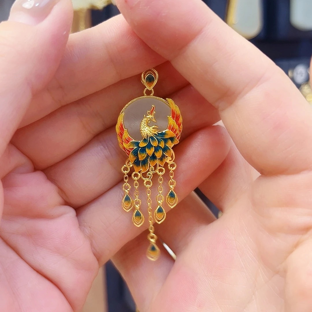 和田玉银S925镀金镶嵌颈饰