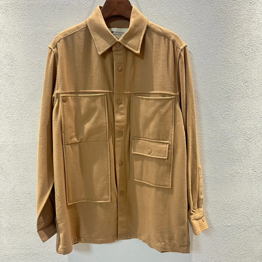 【TR】490-1340490衬衫 春秋经典翻领多口袋毛呢上衣 男女同款