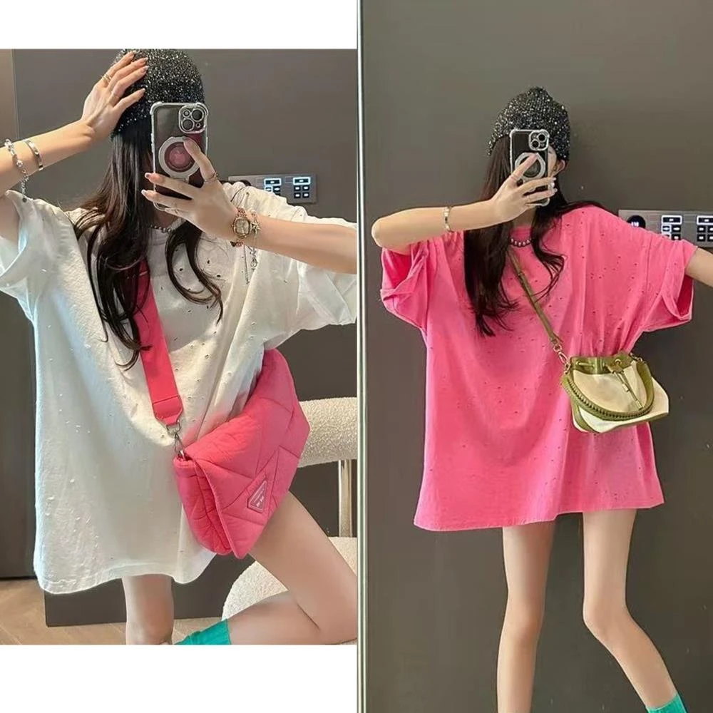 夏季新款韩版小破洞做旧女休轻职风上衣