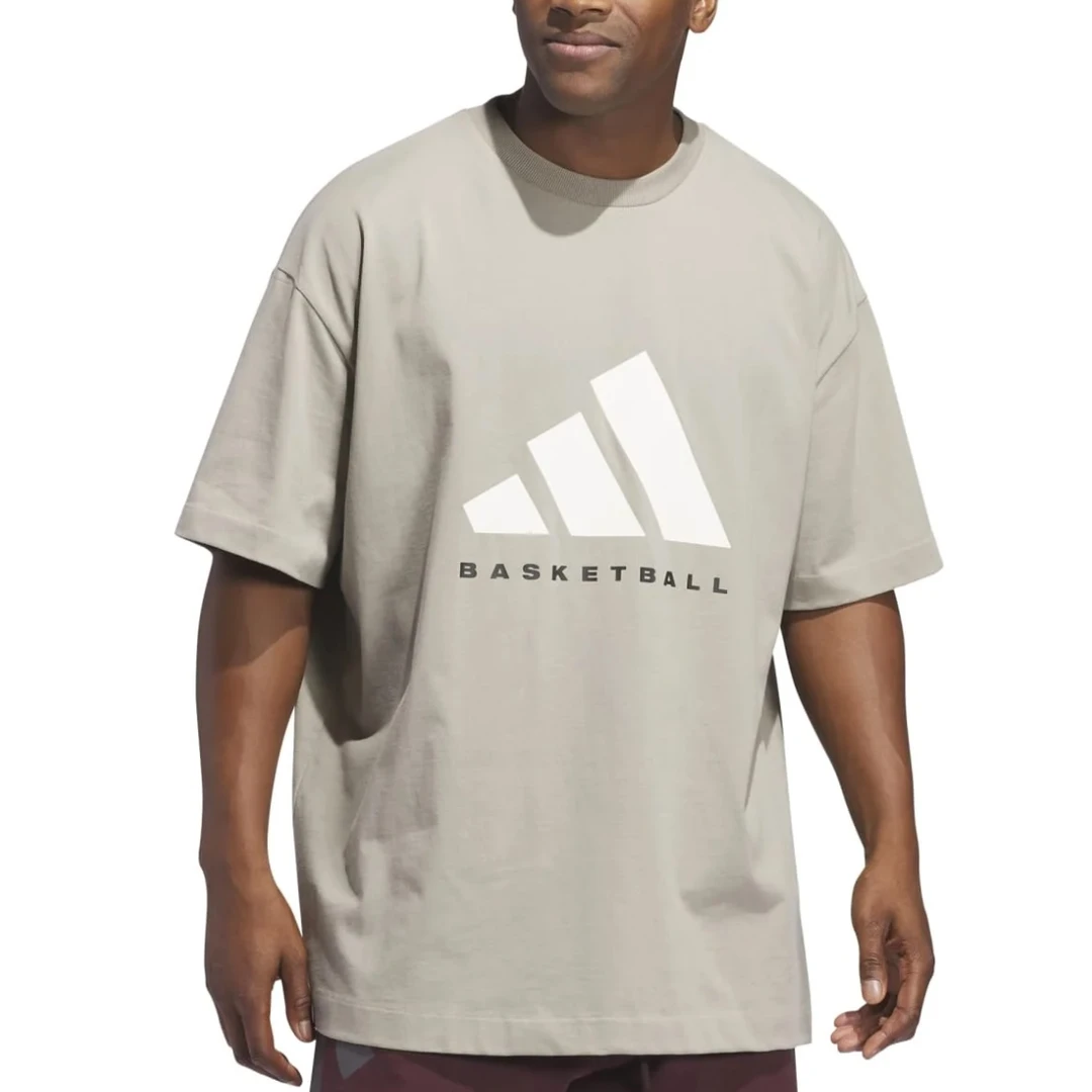 adidas/阿迪达斯情侣款纯棉篮球运动短袖圆领T恤白色印花JD6127