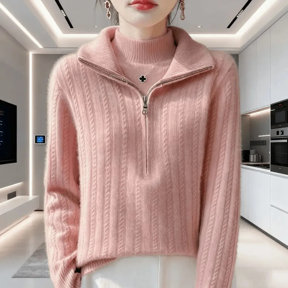 2025秋冬100女羊绒衫半拉链半高领减龄厚款气质女士针织羊毛衫