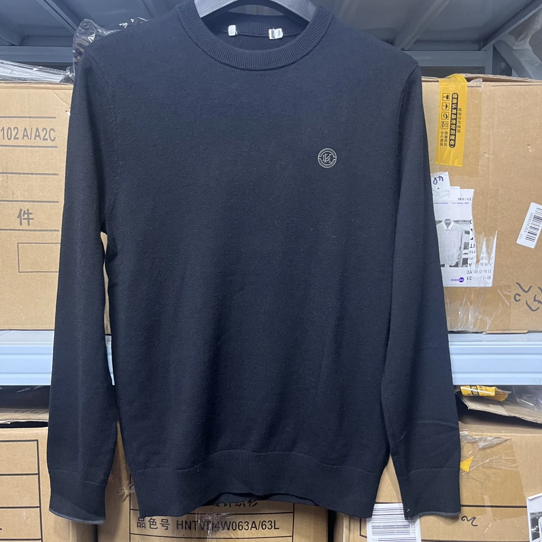 8877撤柜H剪标圆领纯色全毛黑色高弹可机洗男款针织衫毛衣