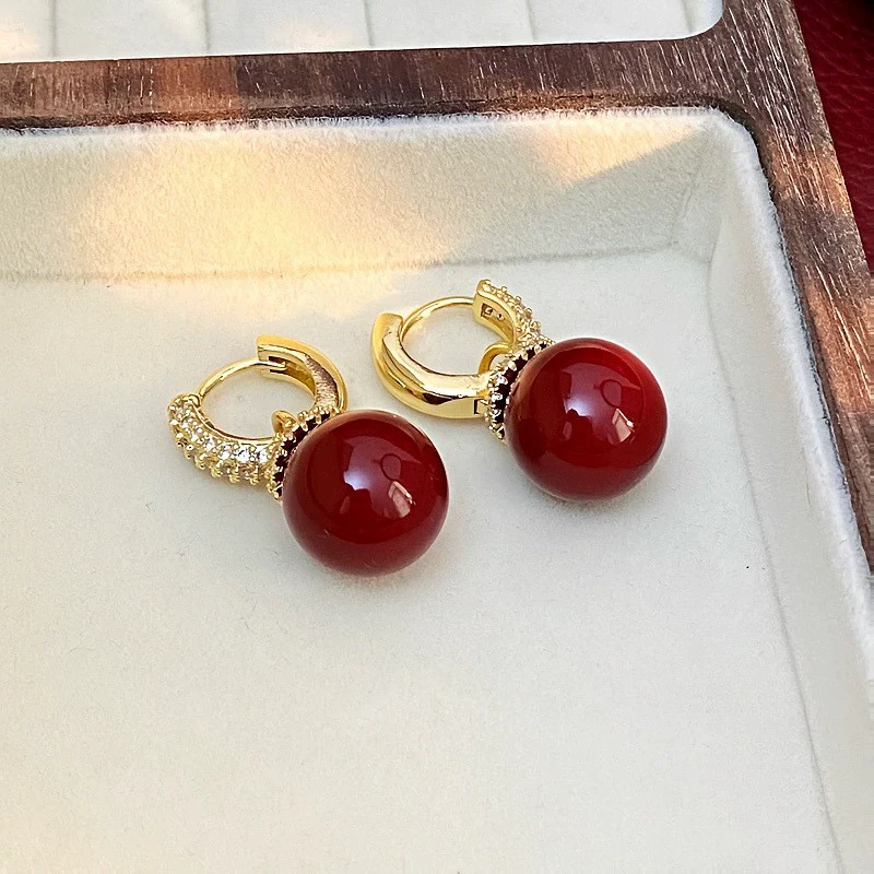 铜合金仿珍珠耳饰 【红红火火】气质精致S925银轻奢耳扣