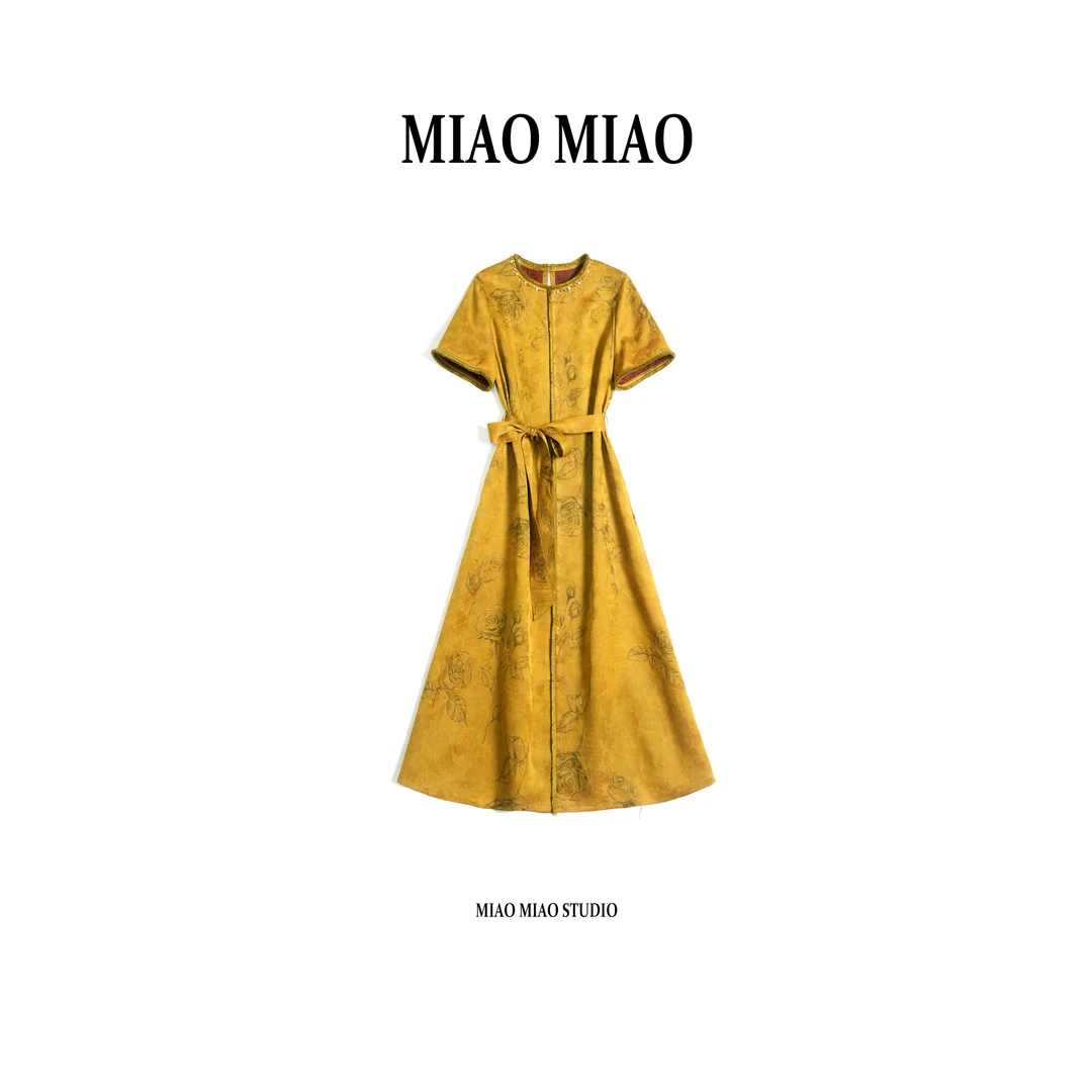 【荩萱】淼淼家10775夏季减龄国风时尚新中式新款花萝红云纱连衣裙