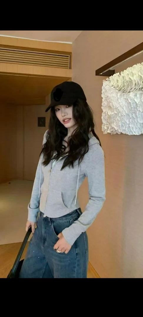 长袖拉链显瘦短外套简约通勤牛仔上衣韩版短款女连帽