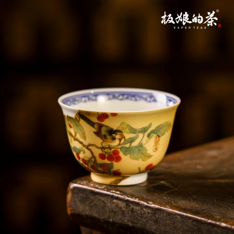 板娘的茶 雅圣宋风残卷【南宋樱桃黄雀图】内青花卷草主人杯100ml