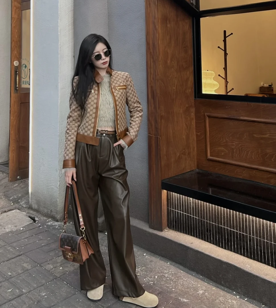 99新 GUCCI/古驰  爆款老花满印拼皮夹克外套 38码 99新