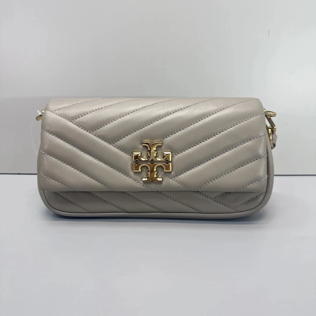 95新 TORY BURCH/汤丽柏琦 kira灰色法棍包24*13*6cmE031809