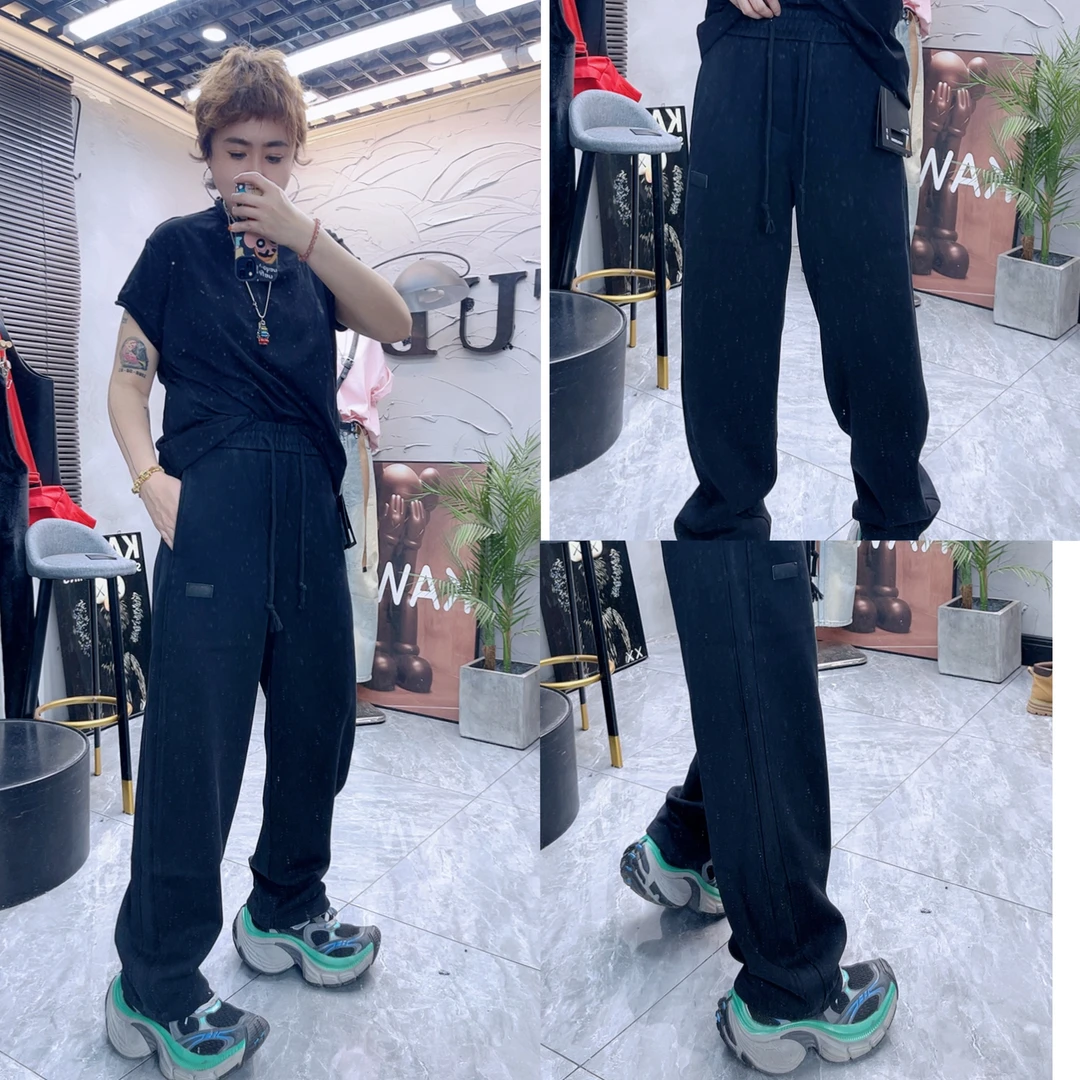 春季直筒长裤松紧带炒色扎染流行卫裤系带四季通用高腰（卡码拍大）