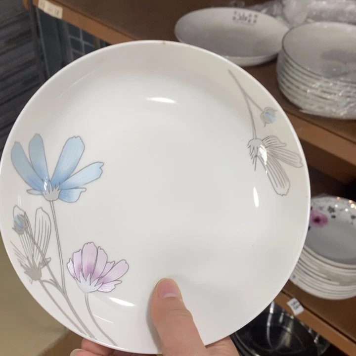 陶摆件87号7英寸6个装三朵荷花深圆盘