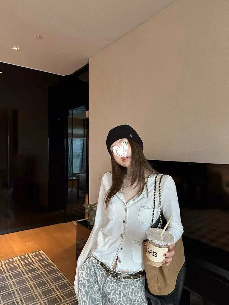 口袋拼接长袖针织衫女早秋新款小香风气质显瘦百搭开衫上衣